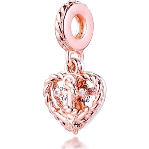 CKK Fits Pandora Bracelet Rope Heart & Love Anchor Dangle Charm for Jewelry Making Charms Silver 925 Original Bead Free Shipping