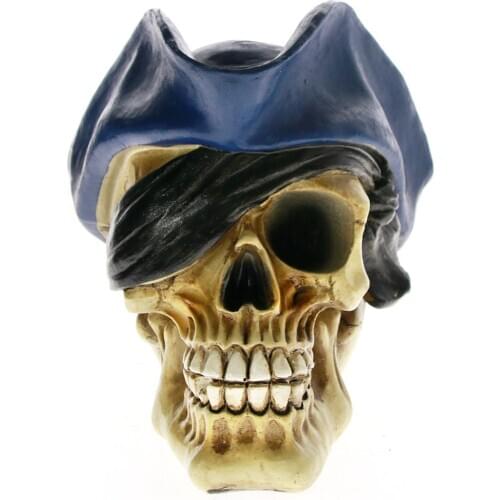 Decor Gothic Pirate Skull Prop Viking Head Tricorn Hat Swashbuckler Statue Realistic Pirate Salor Skull Model Halloween Ornament
