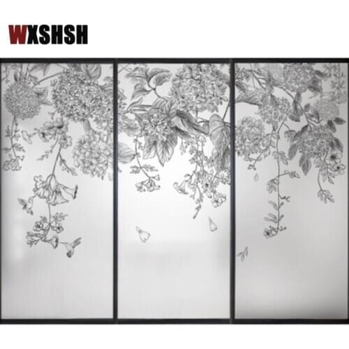 Electrostatic Custom Size Window Film Hydrangea Pattern Private Frosted Tint-Film Water-Proof Sun-Proof Decorative Glass Sticker