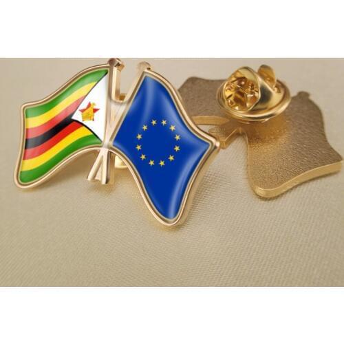 European Union and Zimbabwe Crossed Double Friendship Flags Lapel Pins