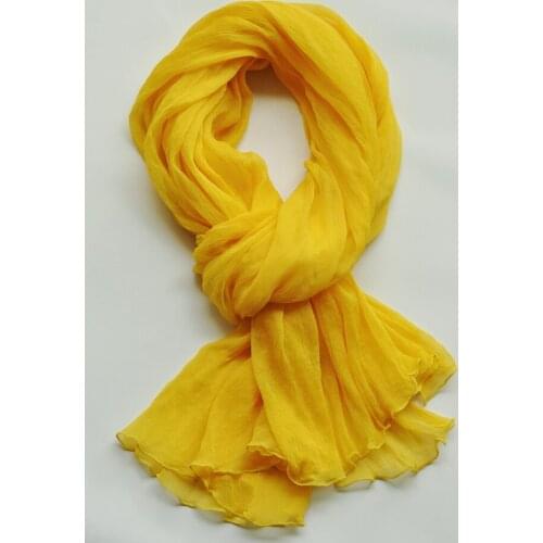 HOT SELLING Miyake Yellow fold long 100% silk scarves scarf silk scarves shawls IN STOCK