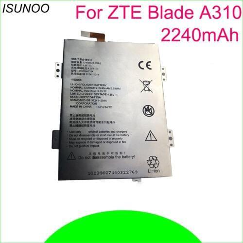 ISUNOO 3.8V 2240mAh ICP37/54/72SA For ZTE Blade A310 Battery Replacement