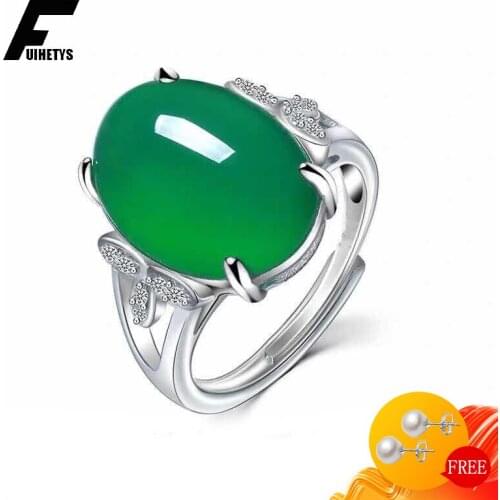 Vintage 925 Silver Jewelry Ring Oval Emerald Ruby Gemstone Open Finger Rings Accessories for Women Wedding Engagement Party Gift