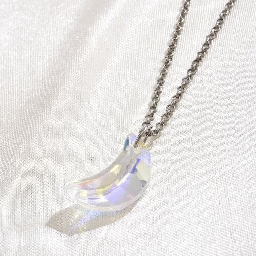 Korean Charm Jewelry Necklace Northern Lights Moon Shape Pendant Rainbow Necklace Glass Material Necklace Romantic Accessories