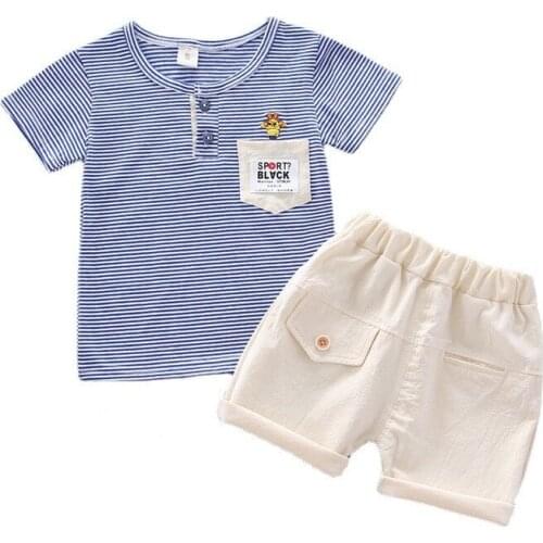 Summer Kids O-Neck Costume Toddler T-Shirt Shorts 2 Pcs/Set Baby Boys Girls Striped Casual Clothes Children Fashion Sport Suits