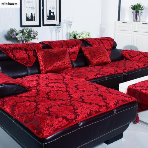 Leather sofa non-slip cushions cloth Sofa towel cover thickened European plush cushion red color Four seasons sofa cover