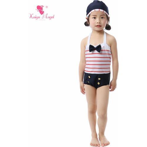 Kaiya Angel Baby Girl Swimwear Belt Striped Bow One Pieces Swimming Cap Toddlers Summer Hot Sale 5pcs/lot New Factory Wholesale