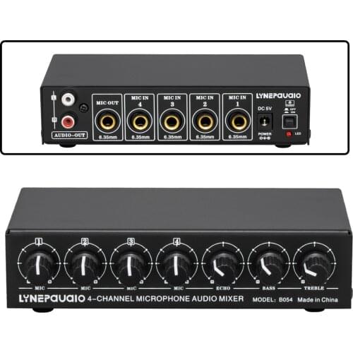Mini 4-Channel Microphone Audio Mixer Stereo Multi-Channel Mixer Low-Noise