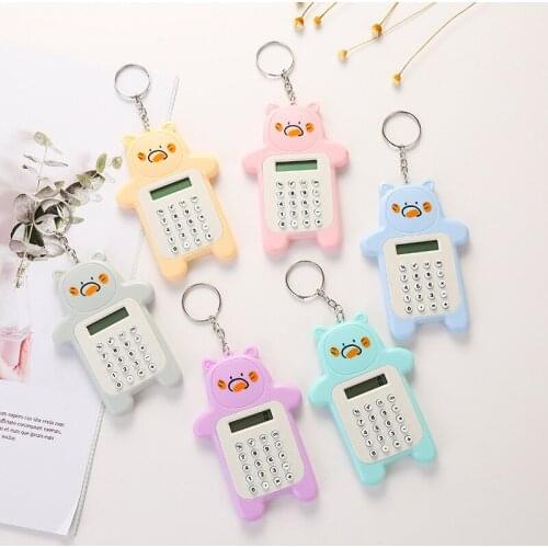 Mini Bear Calculator Student Portable Cute Korean Girl Heart Cartoon Calculator Exam Keychain Computer Calculators