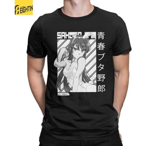 Mai Sakurajima T-Shirt Men Round Collar 100% Cotton T Shirt Rascal Does Not Dream of Bunny Girl Senpai Short Sleeve Tees