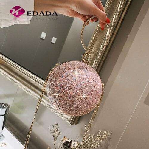 2021 New Colorful Women Evening Day Crystal Diamonds Round Ball Shaped Clutches Lady Handbag Wedding Purse Chain Shoulder Bag
