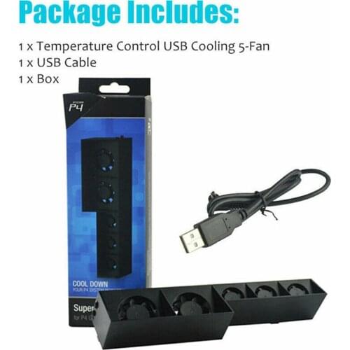Cooling Fan for PS4, USB External Cooler 5-Fan Turbo Temperature Control Cooling Fan for PS4 Game Console