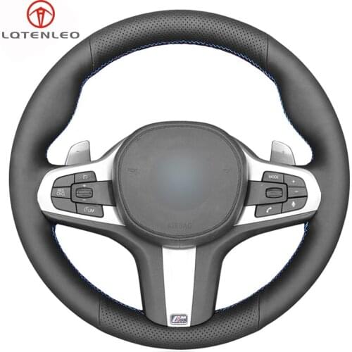 LQTENLEO Steering Wheel Cover Black Genuine Leather For BMW M Sport G30 G31 G32 G20 G21 G11 G12 G14 G15 G16 X3 G01 X4 G02 X5 G05
