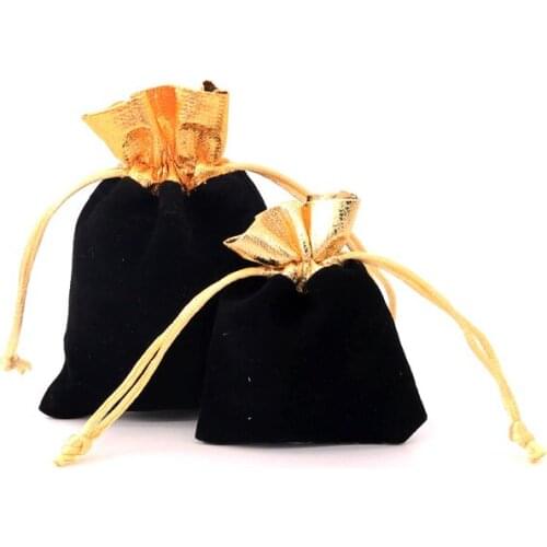 Wholesale 9x12cm 100pcs/lot Fashion Accessories New Gift Velvet Bag Black Gold Velvet High-Grade Jewelry Beads Packaging Bag