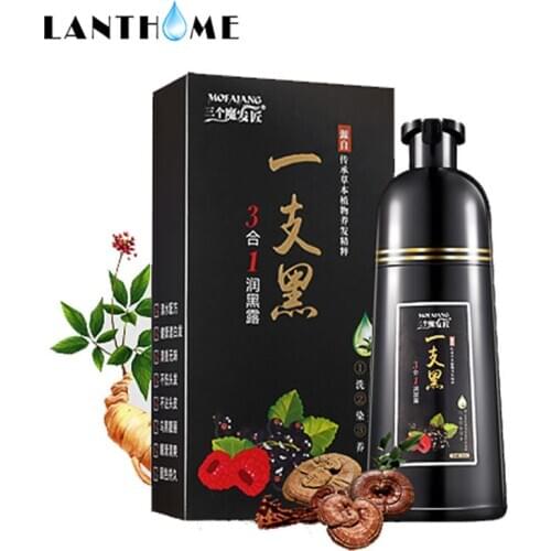 500ML Black Hair Color Shampoo Semi-permanent Hair Dye Cream Natural Gray Root Cover Up 5 Minites Grey White Fast Become Black
