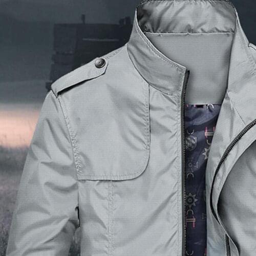Popular Stylish Solid Color Men Slim Warm Men Jacket Coat Stand Collar Top Two Pockets Zipper Closure Casual Jacket for Autumn