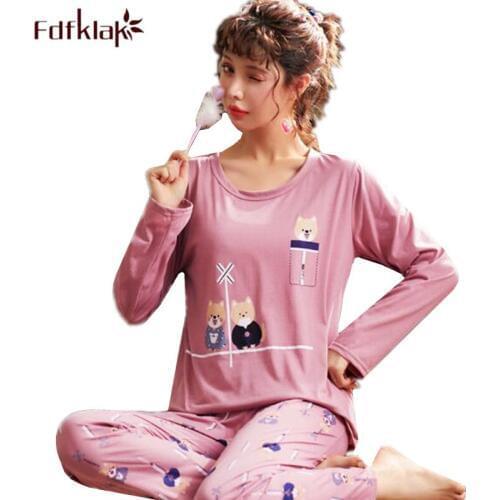 Fdfklak Casual cotton sleepwear set autumn winter pajamas women long sleeve womens nightwear pijama home suit pyjama femme