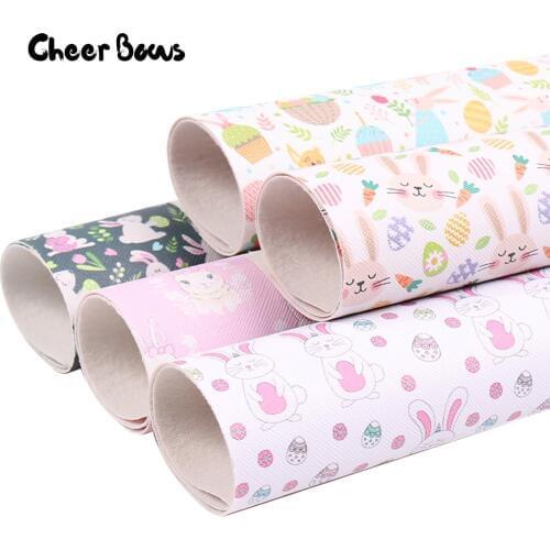 Cheer Bows 22*30cm Easter Synthetic Leather Sheet Rabbit Eggs Printed Faux Leather For DIY Craft Hair Accessories Decor Material