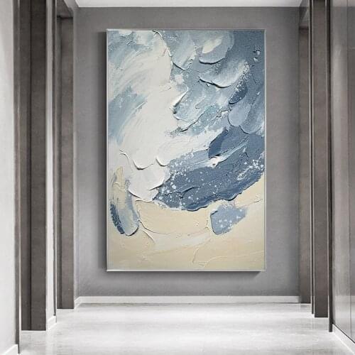 Handpainted Modern Thick Texture Abstract Oil Painting Dark Blue Indoor Home Decoration Wall Art Hanging Painting