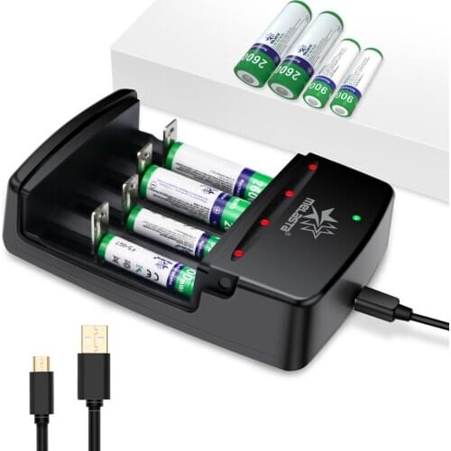 With USB Charger 8PCS NiZn AA AAA Rechargeable Batteries, 2600mWh 1.6V 4 Count AA 4 Count AAA Battery for High Drain Devices