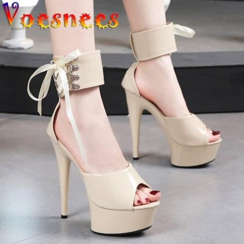 Pole Dance Thin Heels Mixed Colors Shoes Womens Summer Sandals Platform Ankle Strap Patent Leather Adult Stripper Women Shoes
