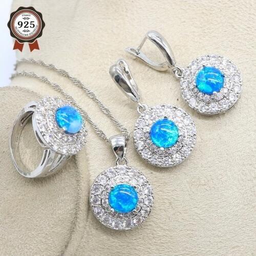 Silver 925 White Opal Dubai Jewelry Sets For Women Necklace Earrings Pendants Ring Sets For Birthdays Gift