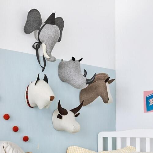 Elephant Rhino Dog Buffalo 3D Animal Head Wall Mount Children Stuffed Toys Kids Room Wall Art Hanging Home Decor Birthday Gifts