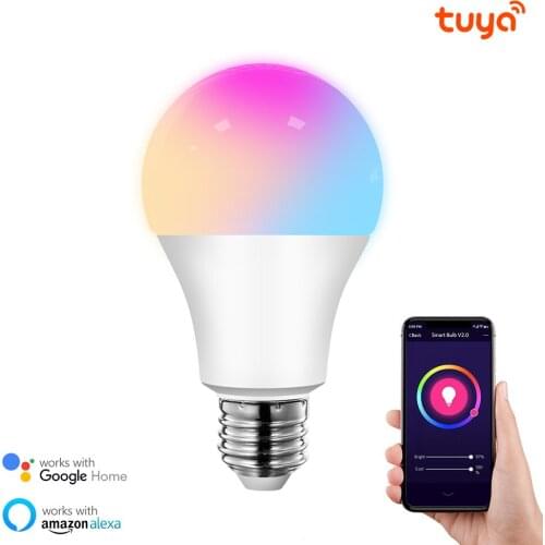 Tuya Smart Light Bulb E27 LED RGB Lamp Work with Alexa/Google Home 100-265V RGB+White Dimmable Timer Function Magic Bulb
