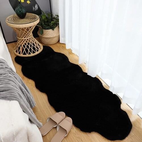Ultra Soft Faux Rabbit Fur Rug Living Room Carpet Fuzzy Area Rug Fluffy Bedside Carpet Baby Crawling Mat Bedroom Decor Rug Black