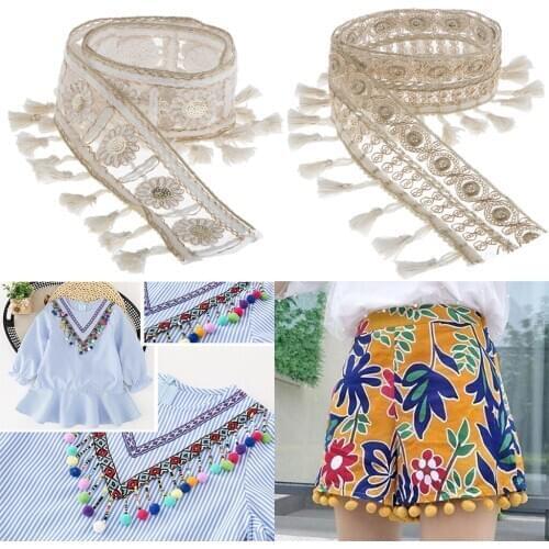 1 Yard National Style Jacquard Ribbon with Ball Fringe Tassels