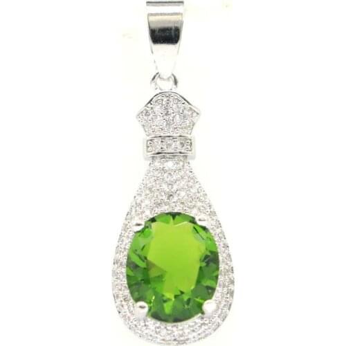 39x13mm Hot Sell Created Green Peridot London Blue Topaz CZ Womans Jewelry Silver Pendant
