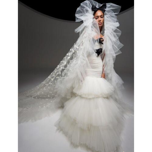 Long Woman Ceremony Dress Prom White Party Gown Tiered Tulle Princess evening dress evening gown вечернее платье длинное