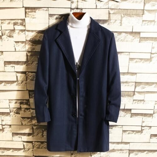 M-5XL Plus Size Mens Winter Wool Blend Top Coat Slim Fit Stylish French Front Trench Overcoat Single Breasted Trench XXXXXL