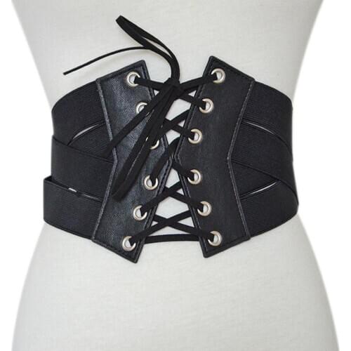 Fashion Women Elastic Zipper Cross Tie-up Wide Waist Belt Corset Dress Waistband Apparel Accessories