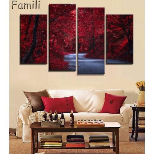4 PCS High Quality Canvas Wall Art Painting Forest Scenery And Road Pictures For Living Room Unframed Canvas Posters
