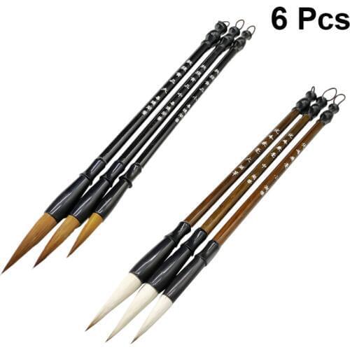 6Pcs Professional Excellent Wolf Hair Chinese Caligraphy Kanji Japanese Sumi Drawing Brush for Writing Practice (Size S M L)