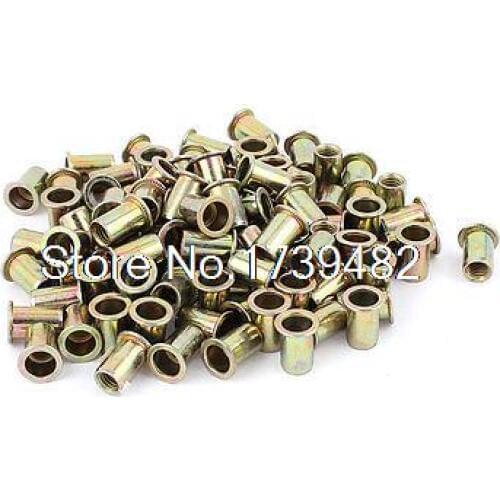 8mm Thread Dia Zinc Plated Rivet Nut Rivnut Insert Nutsert Brass Tone 100Pcs