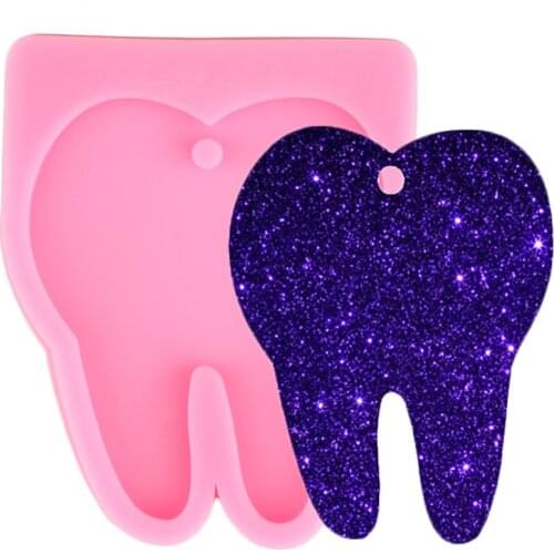 Shiny Glossy Tooth Decoration Keychain Silicone Mold Polymer Clay Pendant Mould Fashion Jewelry DIY Handmade Charms Molds