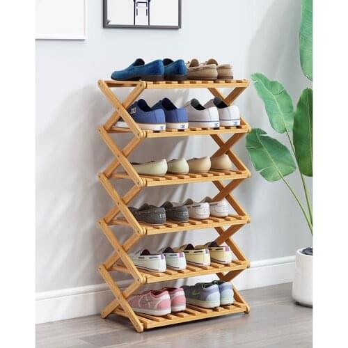 Cheap Wholesale Modern Custom Portable Foldable 6 Tiers 6 Pair Bamboo Wooden Shoe Rack for Home Flower Pots & Planter