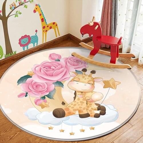 Baby Play Mat Children Carpet Non-Slip Children Safety Flannel Carpet Cute Cartoon Giraffe Yellow Pattern Baby Hand Print Carpet