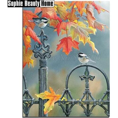 Diy 5D Diamond Painting Cross Stitch Animal Birds&Leaf Diamond Embroidery Landscape Pattern Full Drill Mosaic Home Decor 18A002