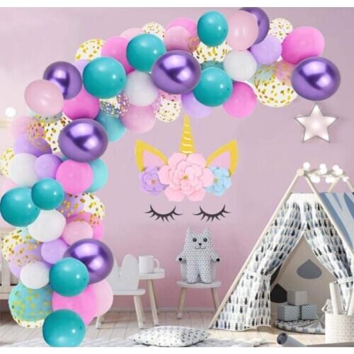 Mermaid theme Long pink purple balloon Garland Arch confetti latex balls decor girl birthday party supplies