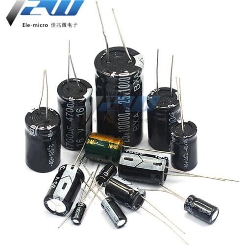 DIP aluminum electrolytic capacitor element 16/25V/35v/50/10/47/100/220/1000/2200uf(5pcs/10pcs/20pcs/30pcs/50pcs)
