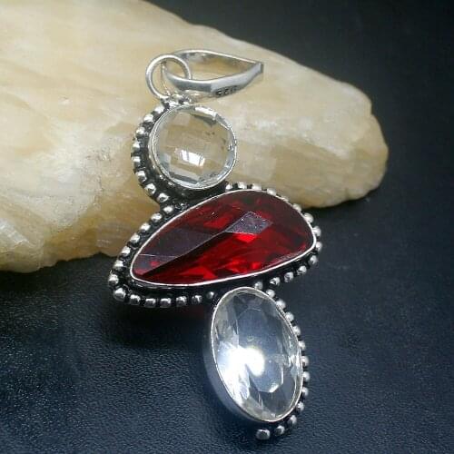 Gemstonefactory Jewelry Big Promotion Single Unique 925 Silver Vintage Topaz Red Garnet Women Lady Necklace Pendant 20210256