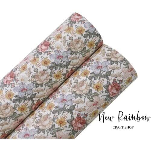 New Rainbow 30x22CM/A4 Autumn Pretty Blooming Vintage Flowers Faux Leather Perfect For Making DIY Bows, Hairclips, Earrings