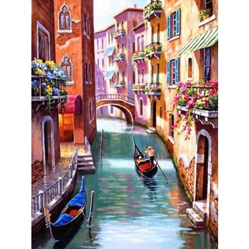 Paint With Diamond Embroidery Street house landscape Diamond Painting Full Square Round Picture Of Rhinestone Decor