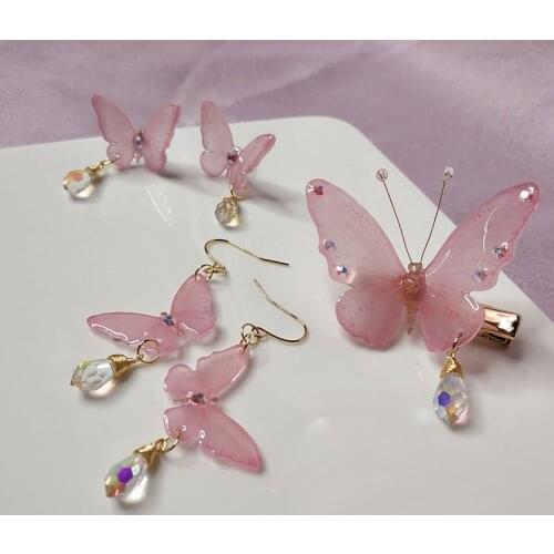 Kawaii Handwork Butterfly Hairpin Hair Stick Hair Clip Earring Headdress Daily Decor Prop Cosplay Accessories Women Girl Gift