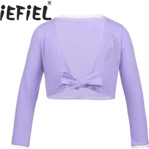 Tiaobug Kid Flower Girls Classic Long Sleeve Front Knot Cotton Wrap Top Ballet Dance Cardigan Jacket Wedding White Wedding Wraps