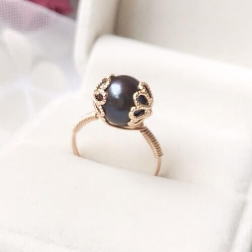 Handmade Black Pearl Rings 9MM Pearl Jewelry Gold Filled Knuckle Ring Mujer Boho Bague Femme Minimalism Boho Women Ring