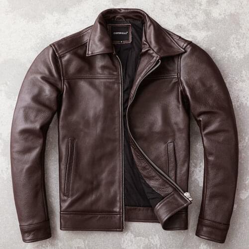 Men 2021 Spring Autumn New Real Cowhide Leather Jackets Men Clothing Motorcycle Coats Male Genuine Cow Leather Outwear W604